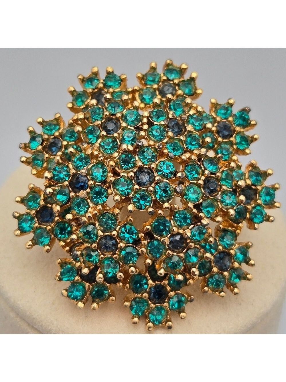 Sphinx Aquamarine Crystal Vintage Pin Gold-Plated Brooch Estate Sale Rare